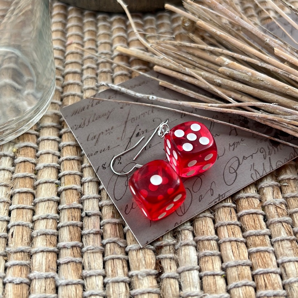 🎲♠️ ❤️ Dice gambling high roller game earrings handmade red vegas flare